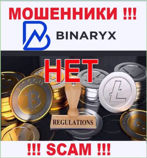 На web-сайте шулеров Binaryx Com нет информации о их регуляторе - его просто нет