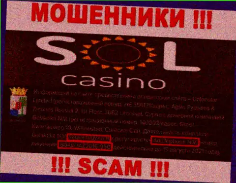 Будьте весьма внимательны, зная лицензию на осуществление деятельности Sol Casino с их ресурса, уберечься от незаконных уловок не получится это МОШЕННИКИ !!!