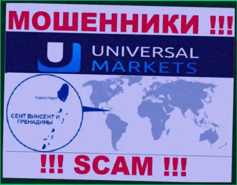 Контора UniversalMarkets имеет регистрацию довольно-таки далеко от клиентов на территории St. Vincent and Grenadines