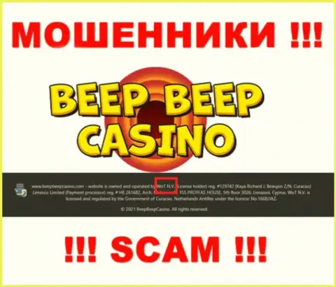 Не ведитесь на сведения о существовании юридического лица, BeepBeepCasino - WoT N.V., в любом случае оставят без денег