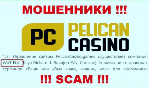 Юридическое лицо конторы PelicanCasino Games это WoT N.V.