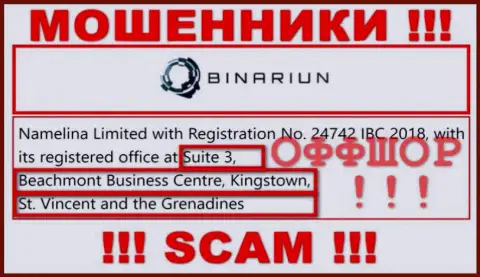 Работать с компанией Binariun не рекомендуем - их офшорный адрес регистрации - Сьют 3, Бичмонт Бизнес Центр, Кингстоун, Сент-Винсент и Гренадины (информация взята с их сервиса)
