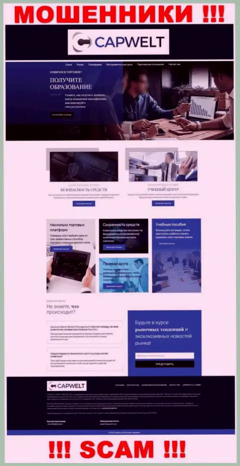 Вид официального веб-сайта противозаконно действующей организации CapWelt Com