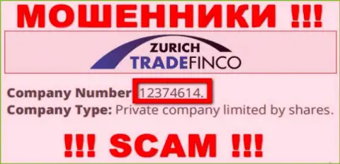 12374614 - это регистрационный номер Цюрих Трейд Финко Лтд, который показан на официальном сайте компании