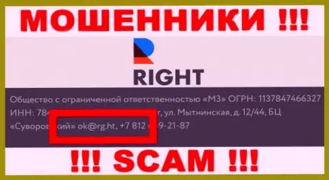 Адрес электронного ящика мошенников Ригхт, инфа с официального веб-сайта