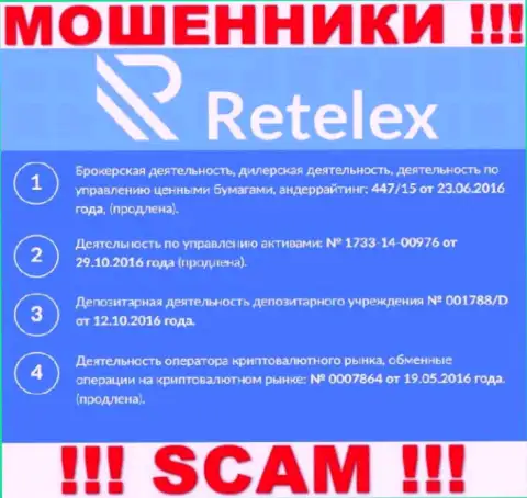 Retelex Com, замыливая глаза наивным людям, представили у себя на сайте номер своей лицензии