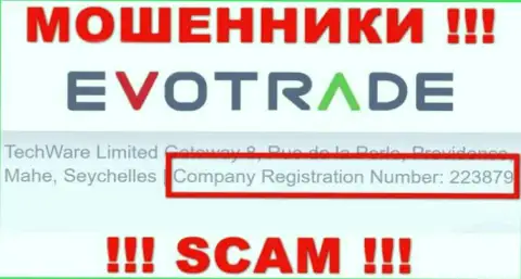 Не советуем совместно сотрудничать с EvoTrade Com, даже при наличии номера регистрации: 223879