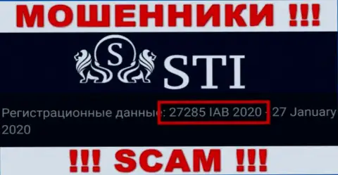 Рег. номер StokOptions, который мошенники предоставили на своей интернет-странице: 27285 IAB 2020