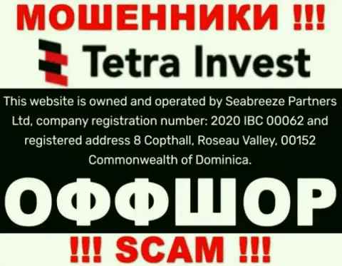 На web-ресурсе шулеров Tetra-Invest Co говорится, что они расположены в офшоре - 8 Copthall, Roseau Valley, 00152 Commonwealth of Dominica, будьте бдительны