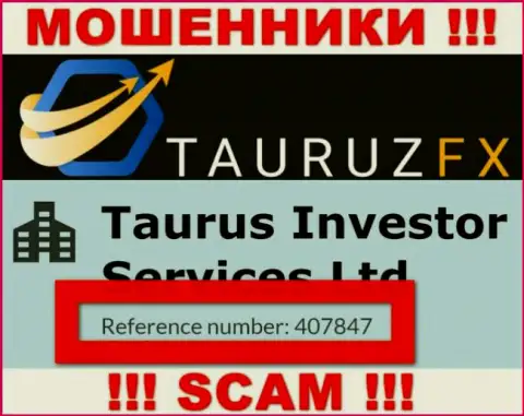Номер регистрации, принадлежащий жульнической конторе TauruzFX - 407847
