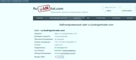 Сервис Budrigan Ltd в пределах РФ заблокирован Генеральной прокуратурой
