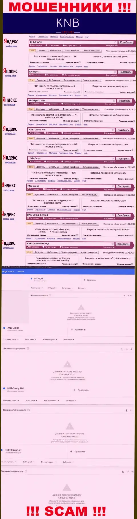 Скриншот результатов online запросов по противоправно действующей компании KNB Group