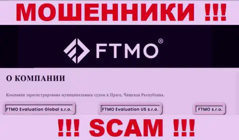 На сайте FTMO сообщается, что ФТМО Эвалютион Глобал с.р.о. - это их юридическое лицо, но это не обозначает, что они добропорядочные