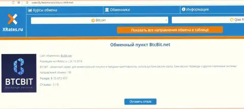 Информационный материал об online обменнике BTCBit на веб-сайте иксрейтес ру