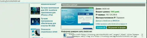 Сведения о доменном имени обменного онлайн пункта BTC Bit, представленные на web-сервисе Тусторг Ком