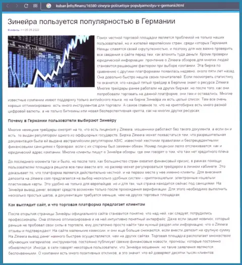 Обзорный материал о популярности дилинговой компании Zineera, выложенный на информационном сервисе Кубань Инфо
