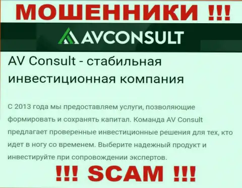 Работая с AVConsult Ru, можете потерять все денежные вложения, так как их Investments - это надувательство