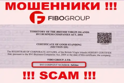 На web-портале махинаторов ФибоГрупп показан этот номер регистрации данной организации: 549364