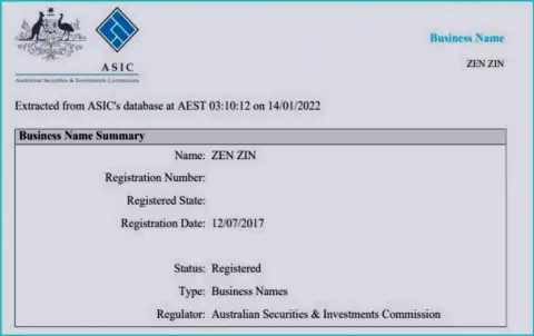 Регистрация дилера Zinnera Com финансовым регулятором Австралии