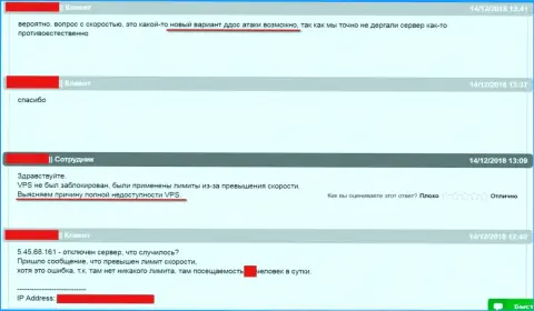 Диалог с техподдержкой хостинговой компании, где находился веб-сайт ffin.xyz что касается ситуации с блокировкой web-сервера