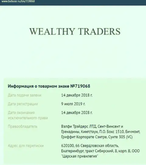 Сведения о брокерской компании Wealthy Traders, взяты на веб-сайте beboss ru